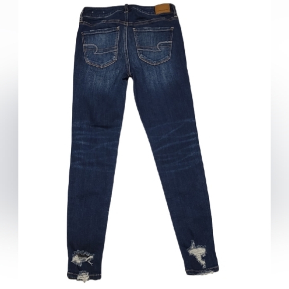 American Eagle Dark Wash Distressed Jeans Jeggings Size 4 - Picture 5 of 11